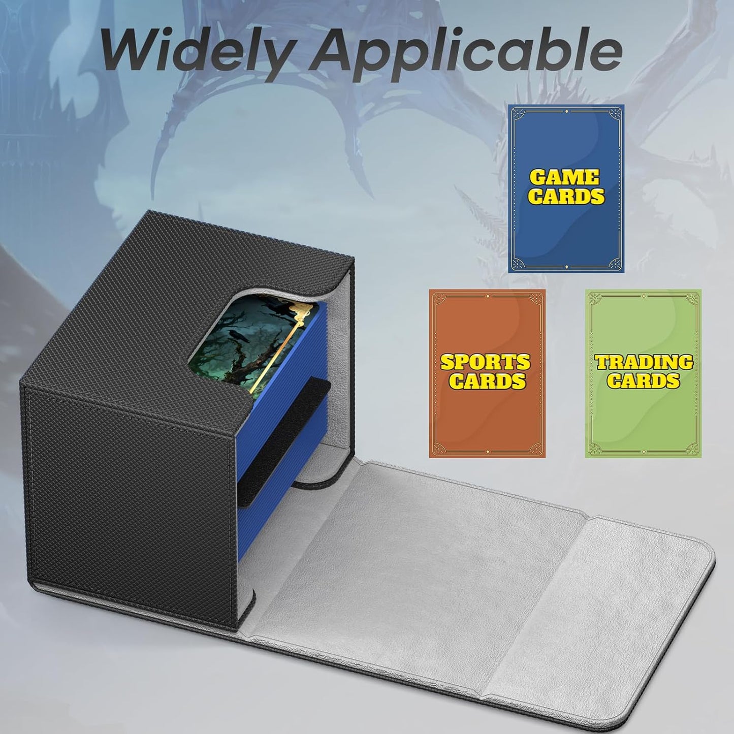Card Deck Box - Holds 100+ Double-Sleeved Cards with Leather Magnetic Closure | MTG & TCG Compatible (Black)