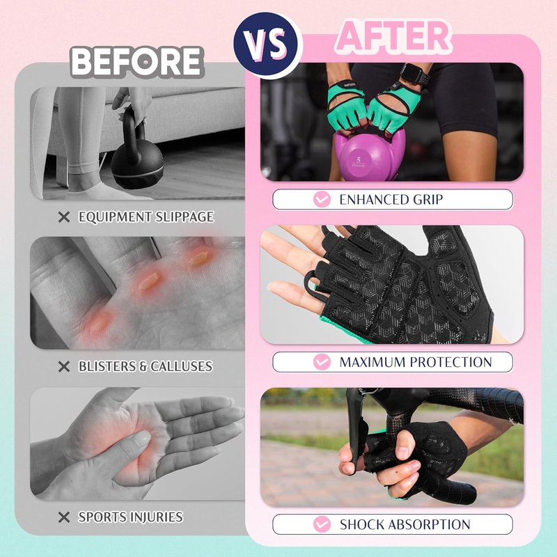 Workout Gloves for Men & Women - Full Palm Protection, Strong Grip | Breathable for Gym, Weight Lifting, Fitness