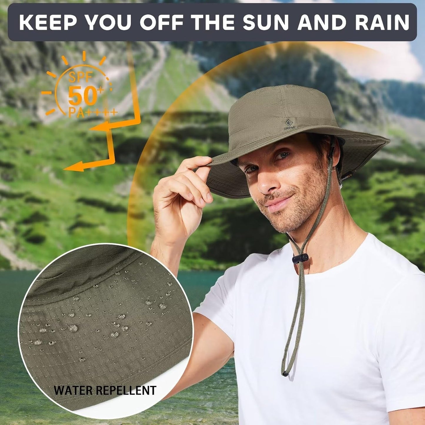 Fishing Hat for Men - Wide Brim Bucket Hat with SPF UV Protection | XL XXL for Big Heads, Ideal for Hiking & Beach Safari