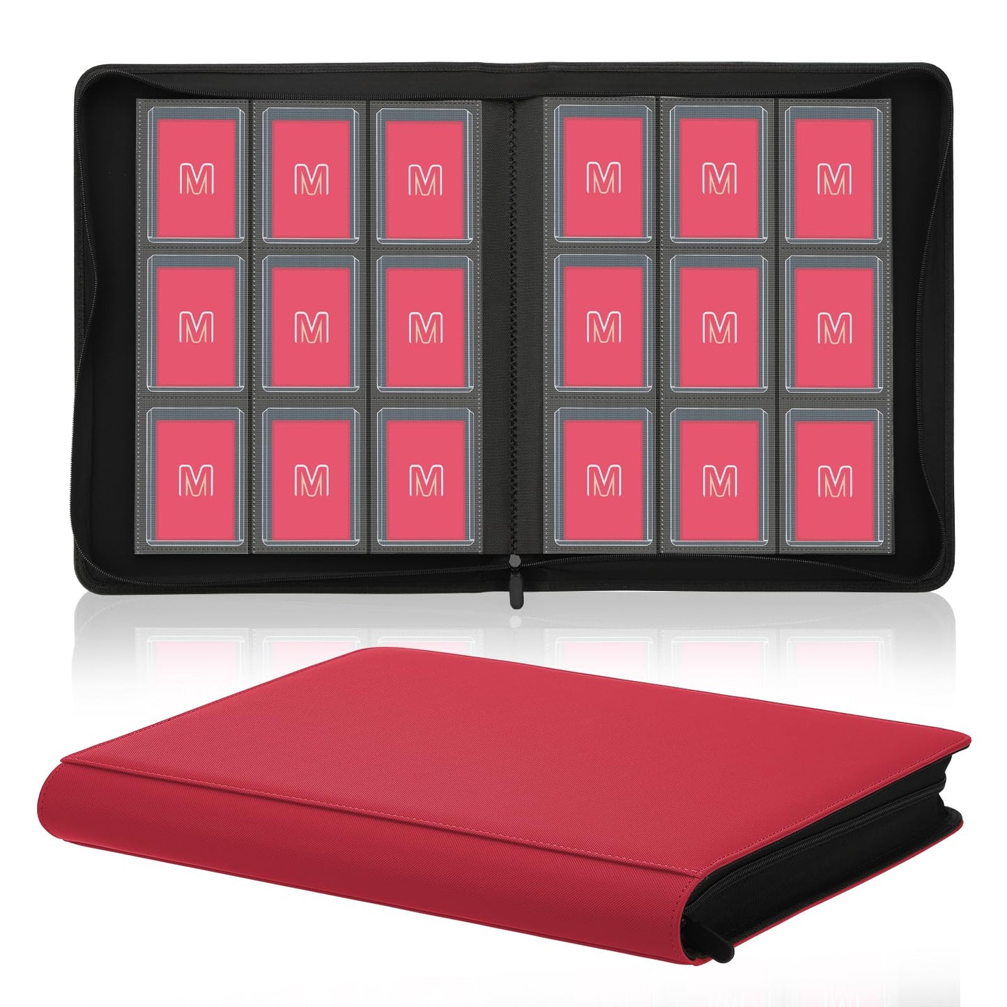 Toploader Binder,Trading Card Binder Storage Hold up 288 Cards 9-Pocket Top Loader Binder with Sleeves for 3"x4" Rigid Toploaders Hard Cases (9Oxblood Red)