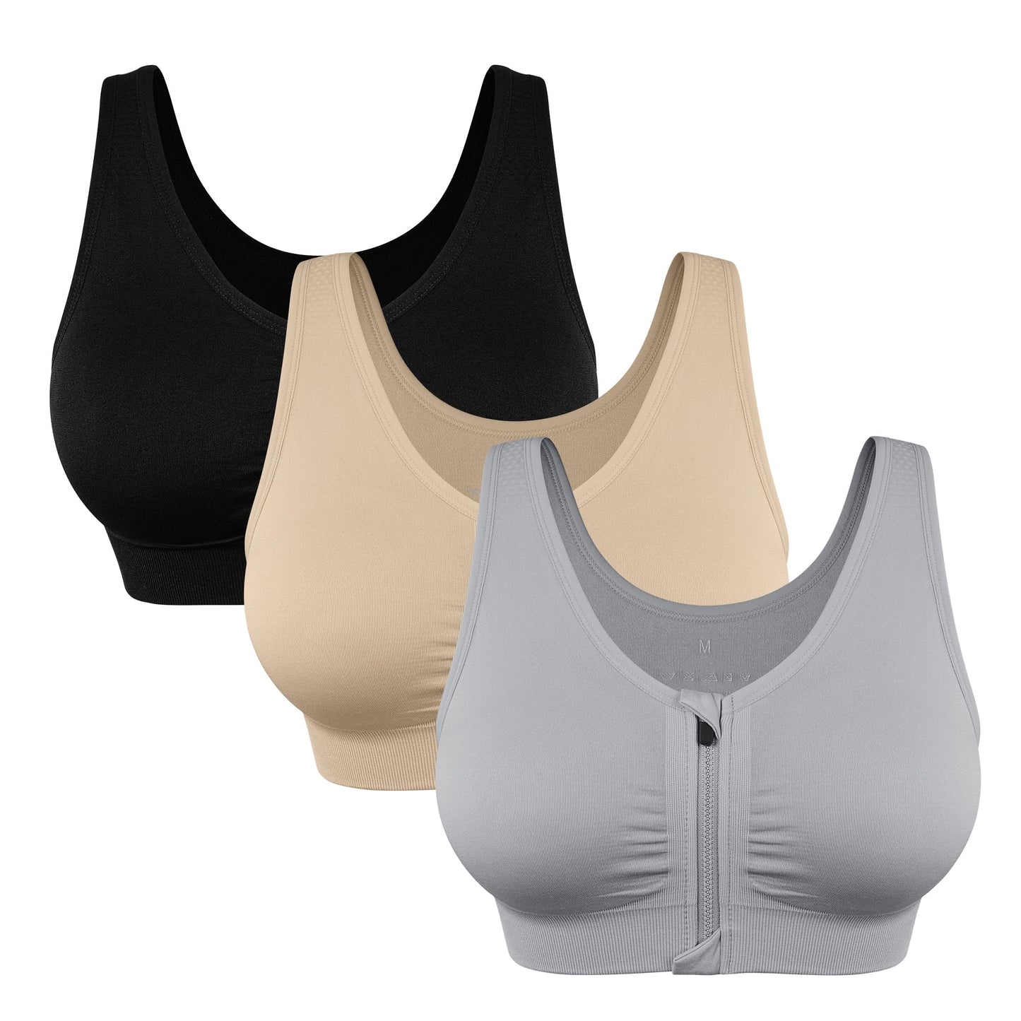 WANAYOU Women's Zip Front Sports Bra Wireless Post-Surgery Bra Workout Bras