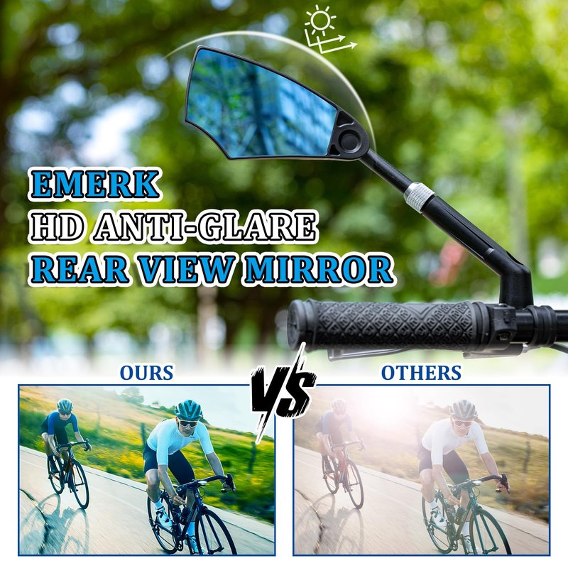 EMERK Anti-Glare Handlebar Bike Mirror: Bike Rear View Mirror With Retractable & 360°Adjustable Lens, HD Blast-Resistant Bicycle Mirror For 20-23mm Handlebar (Left)