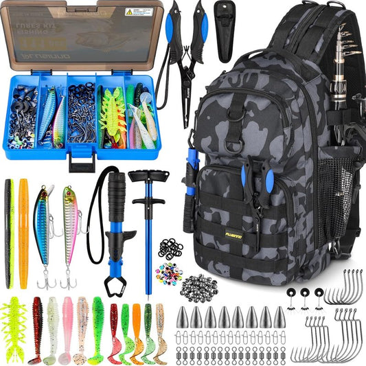 Fishing Backpack with Tackle Boxes - Waterproof Sling Bag for Fishing Gear | Includes Rod Holder & Accessories