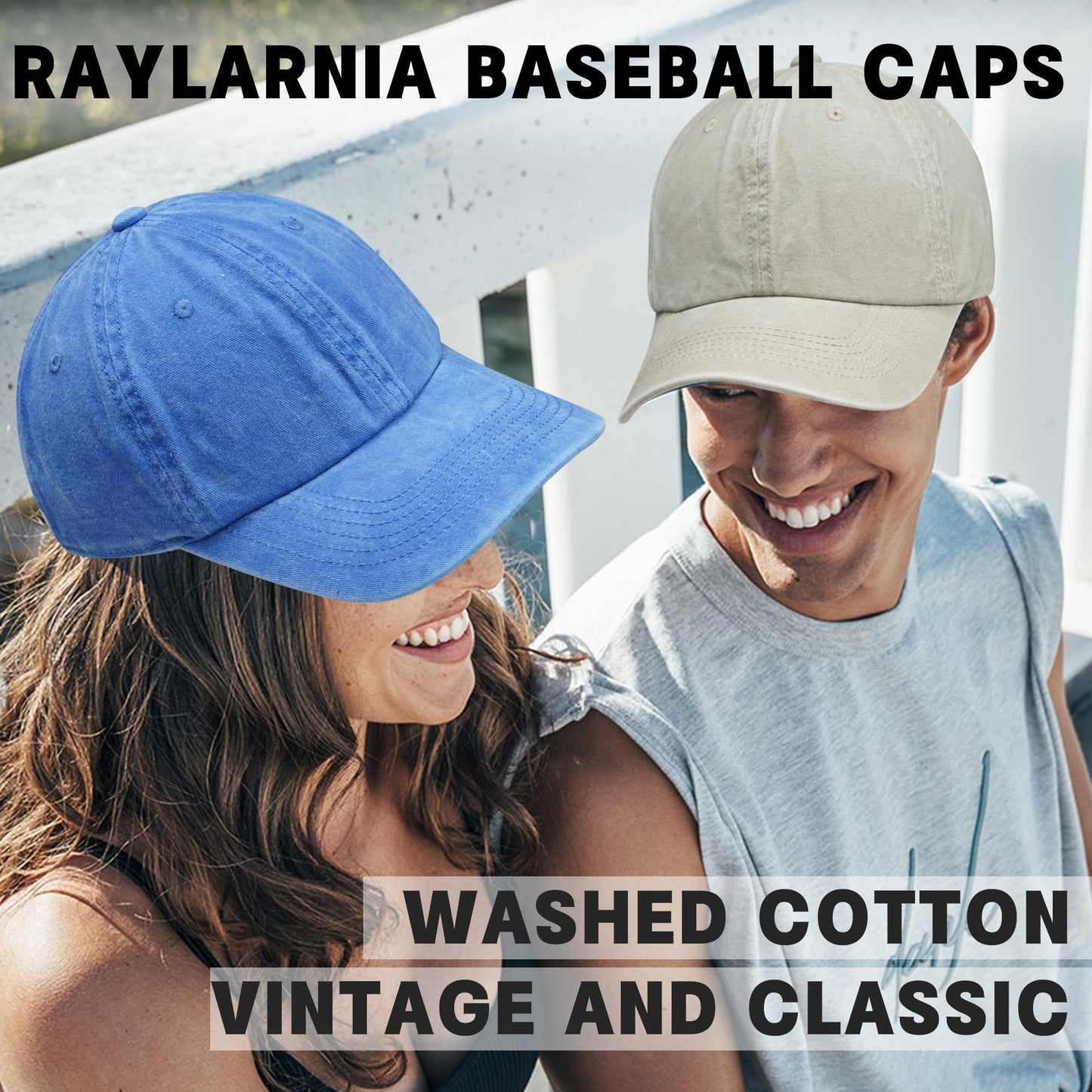 2 Pack Baseball Caps Golf Dad Hats,Ajustable Vintage Washed Cotton Ball Cap for Men Women(Khaki+Black)