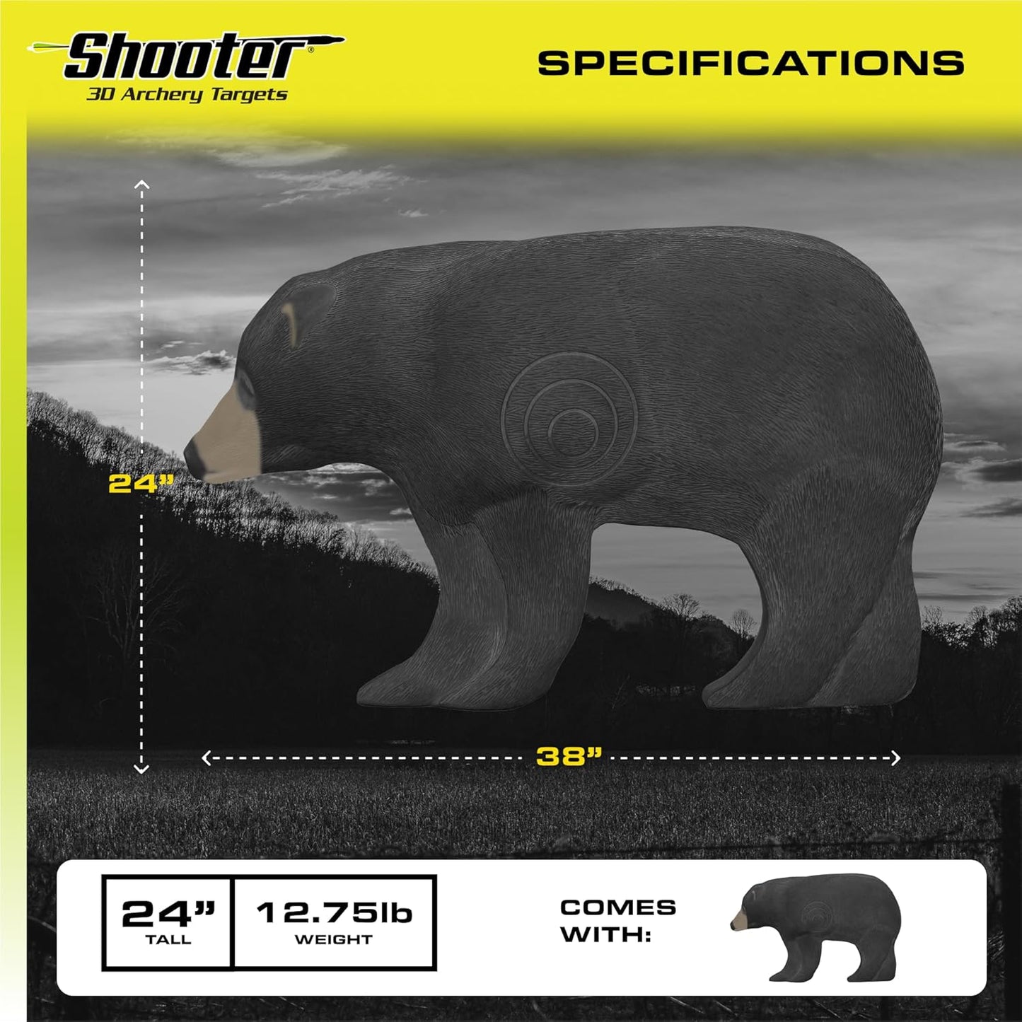 3D Archery Bear Target - Realistic Shooter Design | Black, One Size