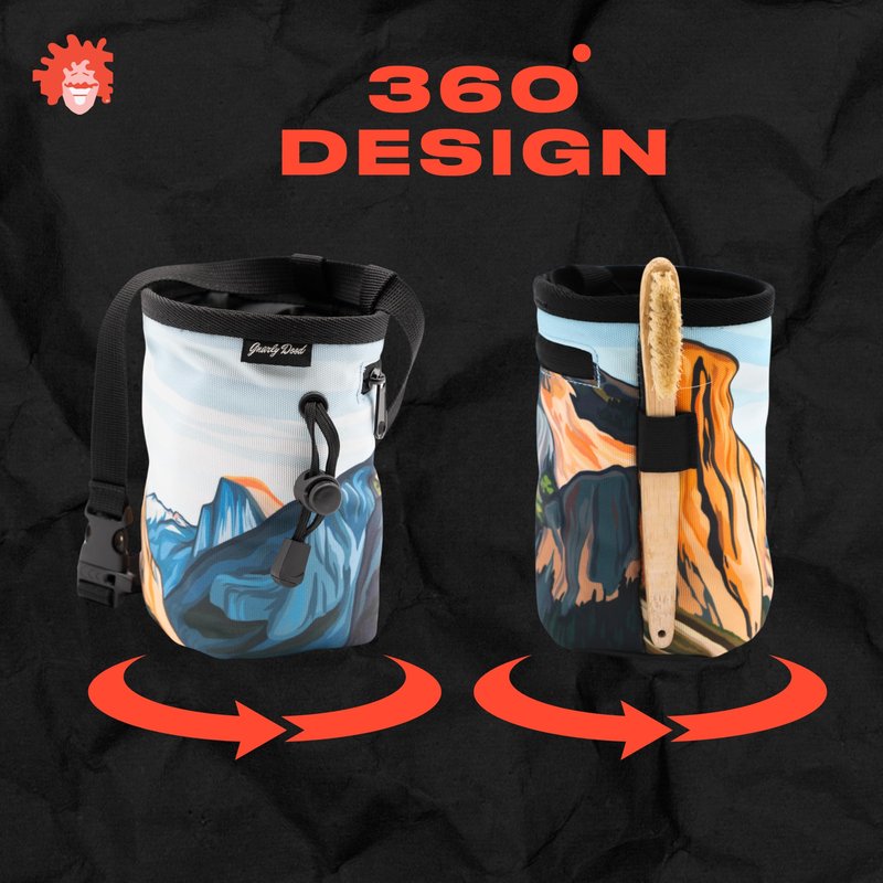 GNARLY DOOD Yosemite Rock Climbing Chalk Bag | for Outdoor, Gym, & Bouldering | Adjustable Waist Belt, Durable Drawstring Closure, & Zippered Pocket