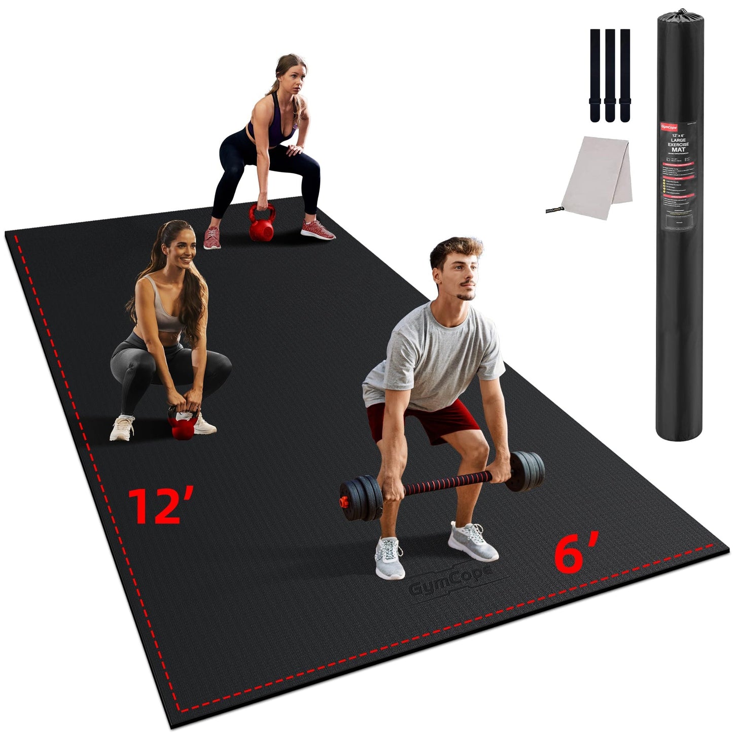 GymCope Large Exercise Mat for Home Workout,12‘x6’/10'x6'/9'x6'/8'x6'/7'x5'/6'x4' (7mm) Extra Thick Workout Mat, High-Density Gym Mat for Cardio, Jump Rope, MMA, Weights (Shoe-Friendly)