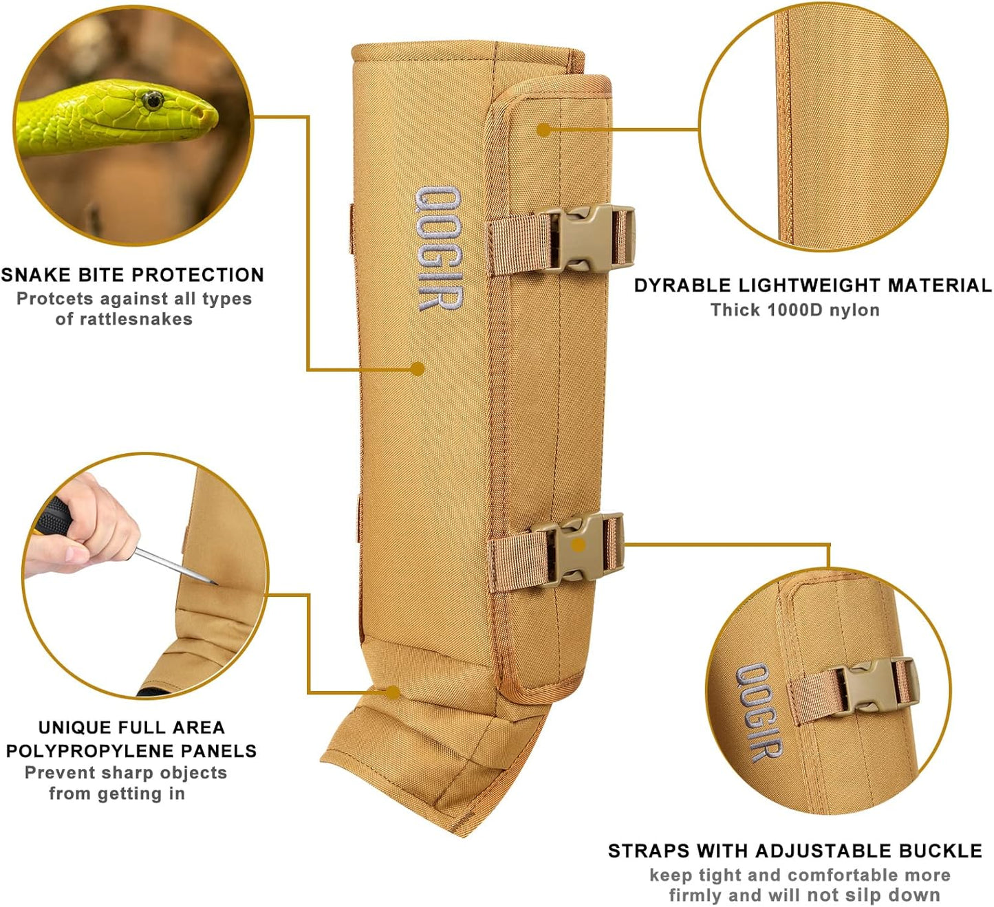 QOGIR Snake Gaiters - Full Protection Against Snake Bites | Long Fit Camo & Short Fit Mud Options