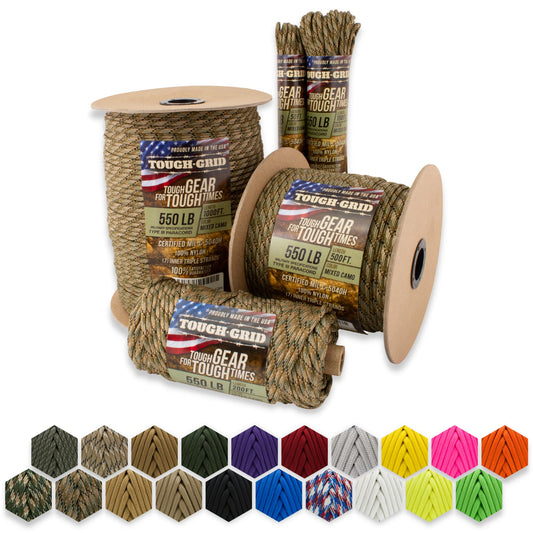 TOUGH-GRID Premium 550lb Paracord/Parachute Cord - 100% Nylon Mil-Spec Type III Paracord Used by The US Military, Great for Bracelets and Lanyards, Tactical Paracord 100Ft. - Mixed Camo