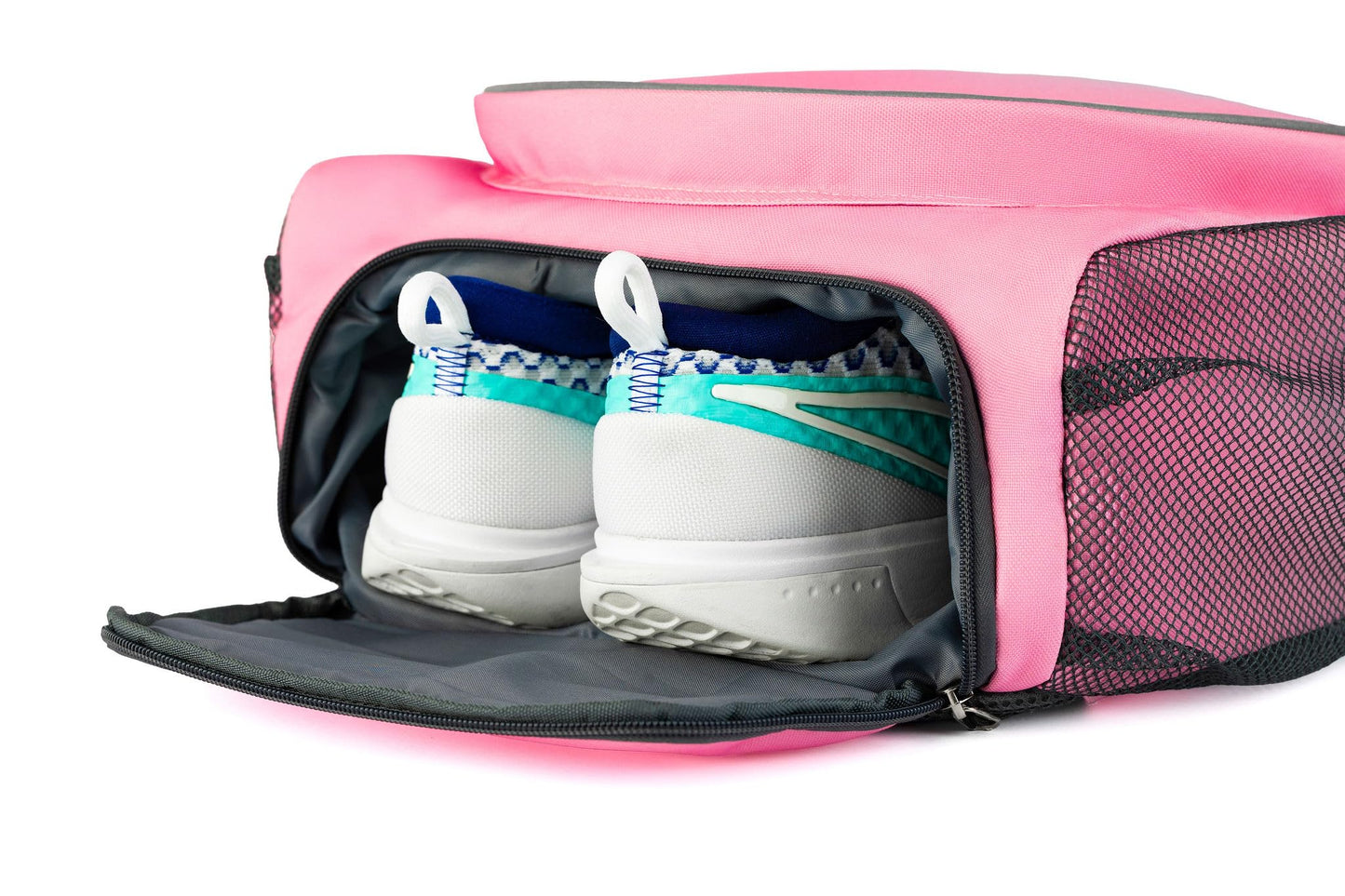 Crafted Living Kids Tennis Backpack, Boys and Girls Junior Bag, For Junior Tennis Rackets, Multiple Pockets with Shoe Compartment, Mesh Padded Straps (Pink Aqua)