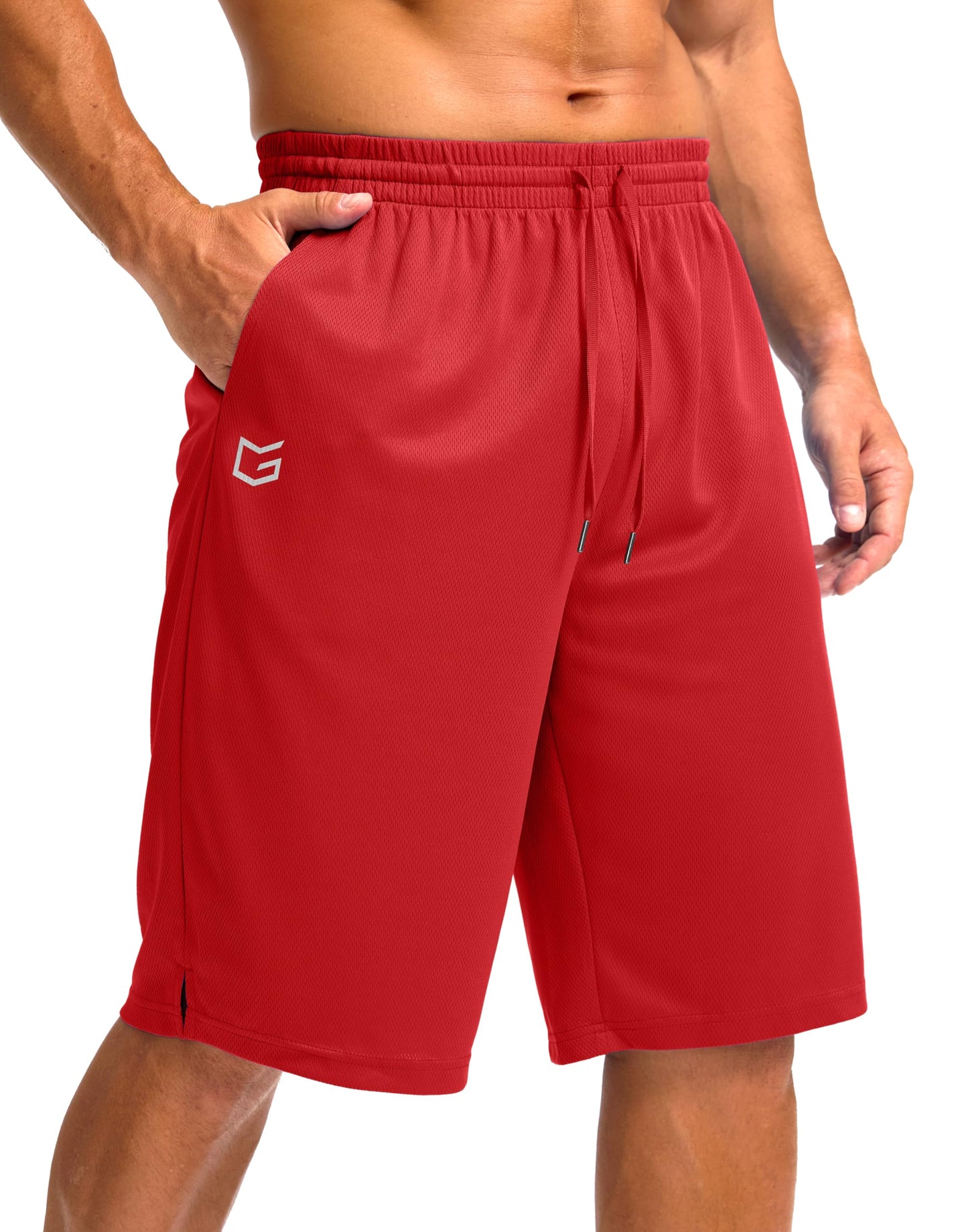 Men's Athletic Shorts with Pockets 9" / 11" Long Basketball Shorts Lightweight Quick Dry Gym Workout Shorts for Men(Red,4XL)
