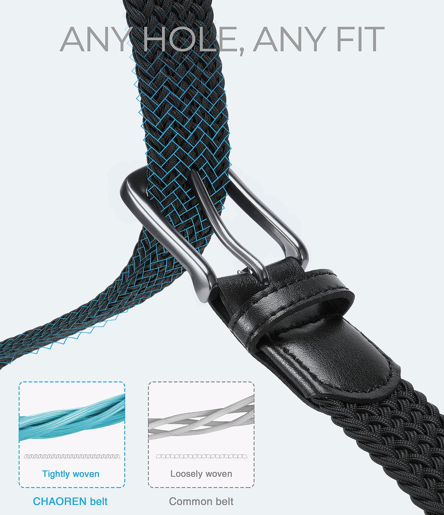 CHAOREN Stretch Belts for Men - Braided Elastic Golf Belt for Men 1 3/8"- Gift for Casual Jeans Shorts