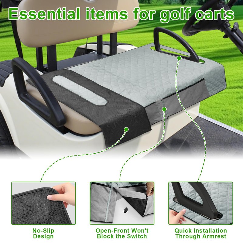 Grekos Golf Cart Seat Covers, Golf Cart Seat Covers with Front Seat 4 Pockets Anti-Slip Low Surface Design 39''x 22'' for Universal Golf Accessories, Non-Slip Easy to Clean, Gray