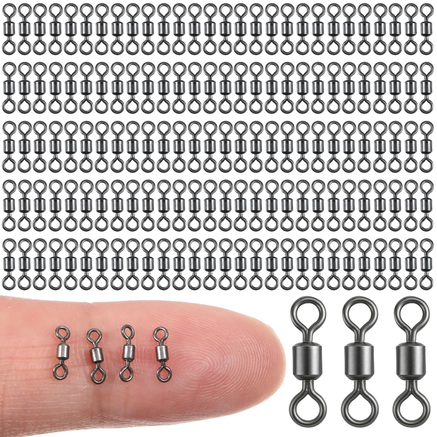 SynHHergyx 100 Pack Micro Swivels for Fly Fishing, Small Fishing Swivels Rolling Barrel Swivels Fly Fishing Tackles, High Strength Barrel Swivel Hook Line Connector with Black Coating