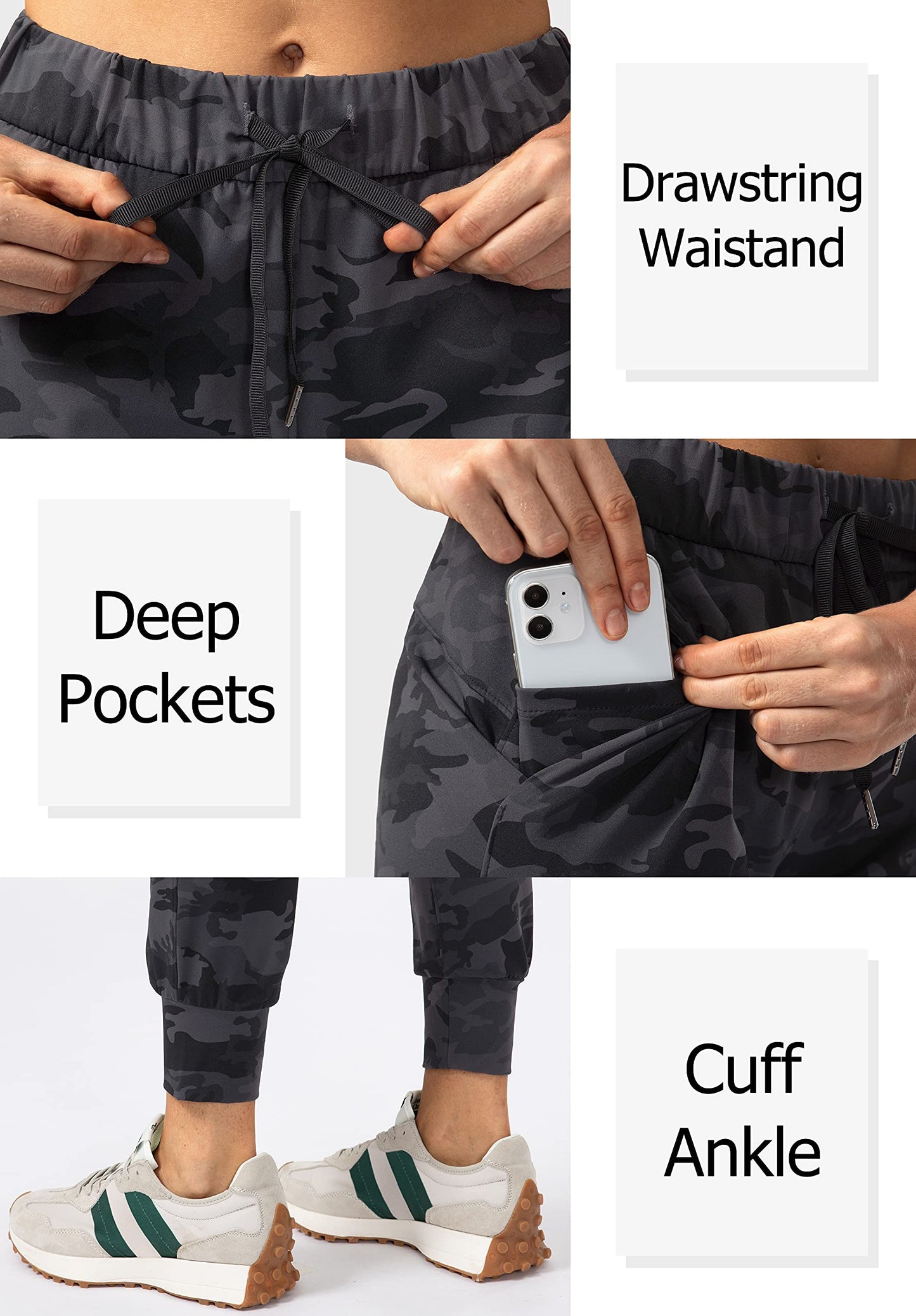 SANTINY Women's Joggers Pants Pockets Drawstring Running Sweatpants for Women Lounge Workout Jogging(Camo Deep Coal Multi__M)