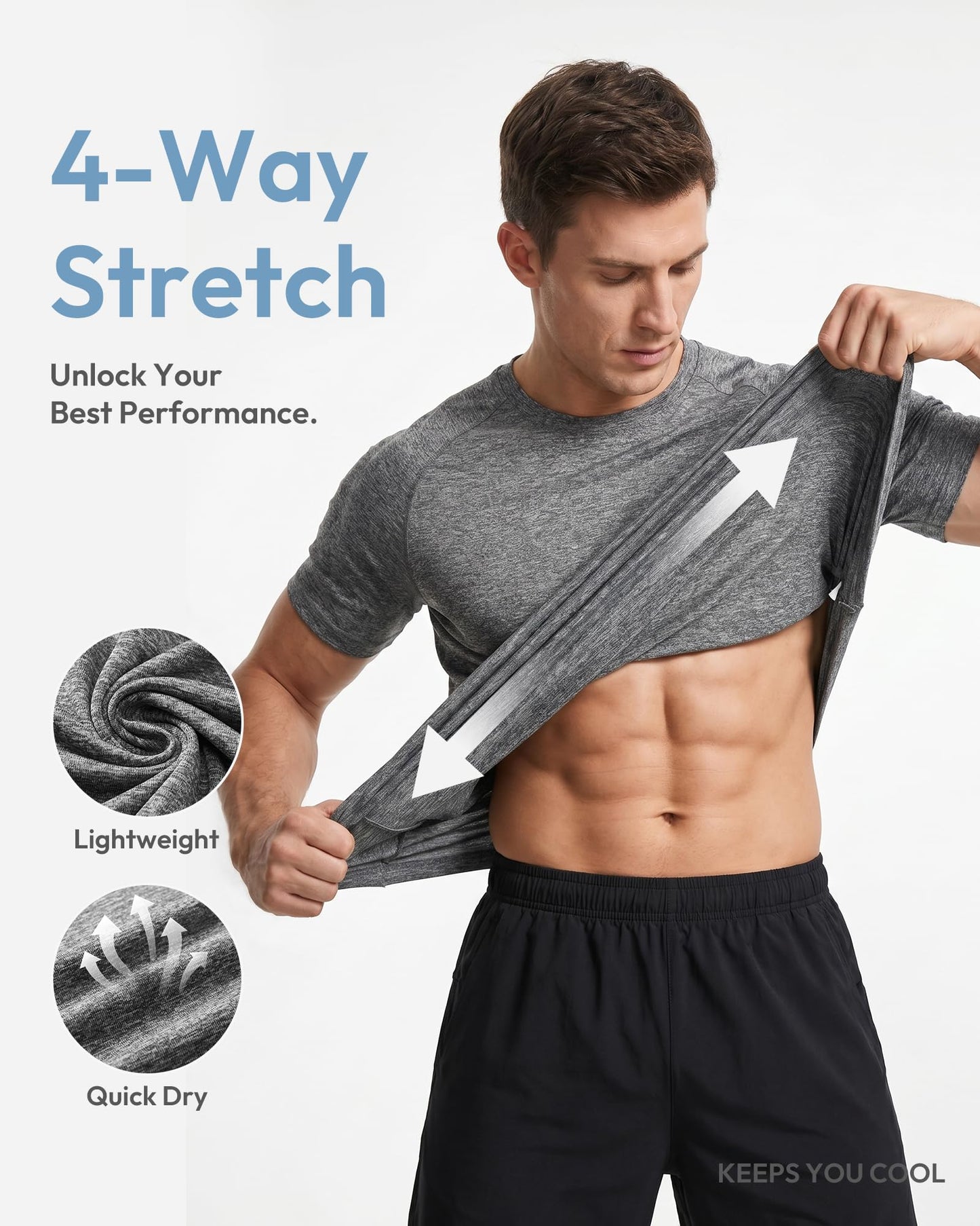 MCPORO Workout Shirts for Men Short Sleeve Quick Dry Athletic Gym Active T Shirt Moisture Wicking 3 Pack Dark Grey, Army Green, Wine Red Medium