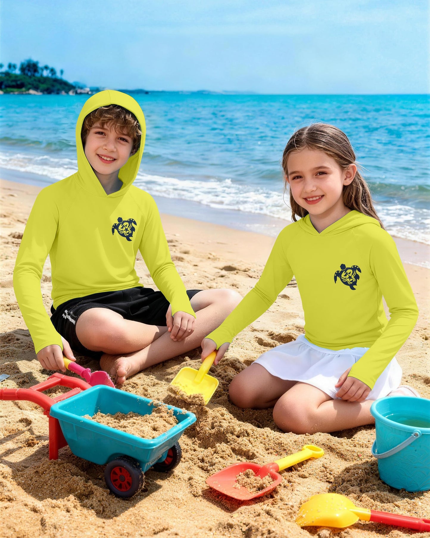 DRONIRING Boys Rash Guard Swim Hoodie, UPF 50+ UV Sun Protection Long Sleeve Fishing Shirt, Kids Youth SPF Water Shirts