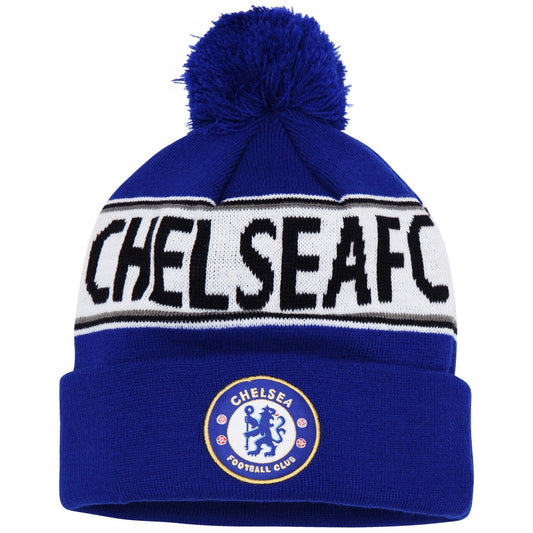 Official Soccer/Football Merchandise Adult Chelsea FC Text Winter Beanie Hat (One Size) (Royal Blue/White)