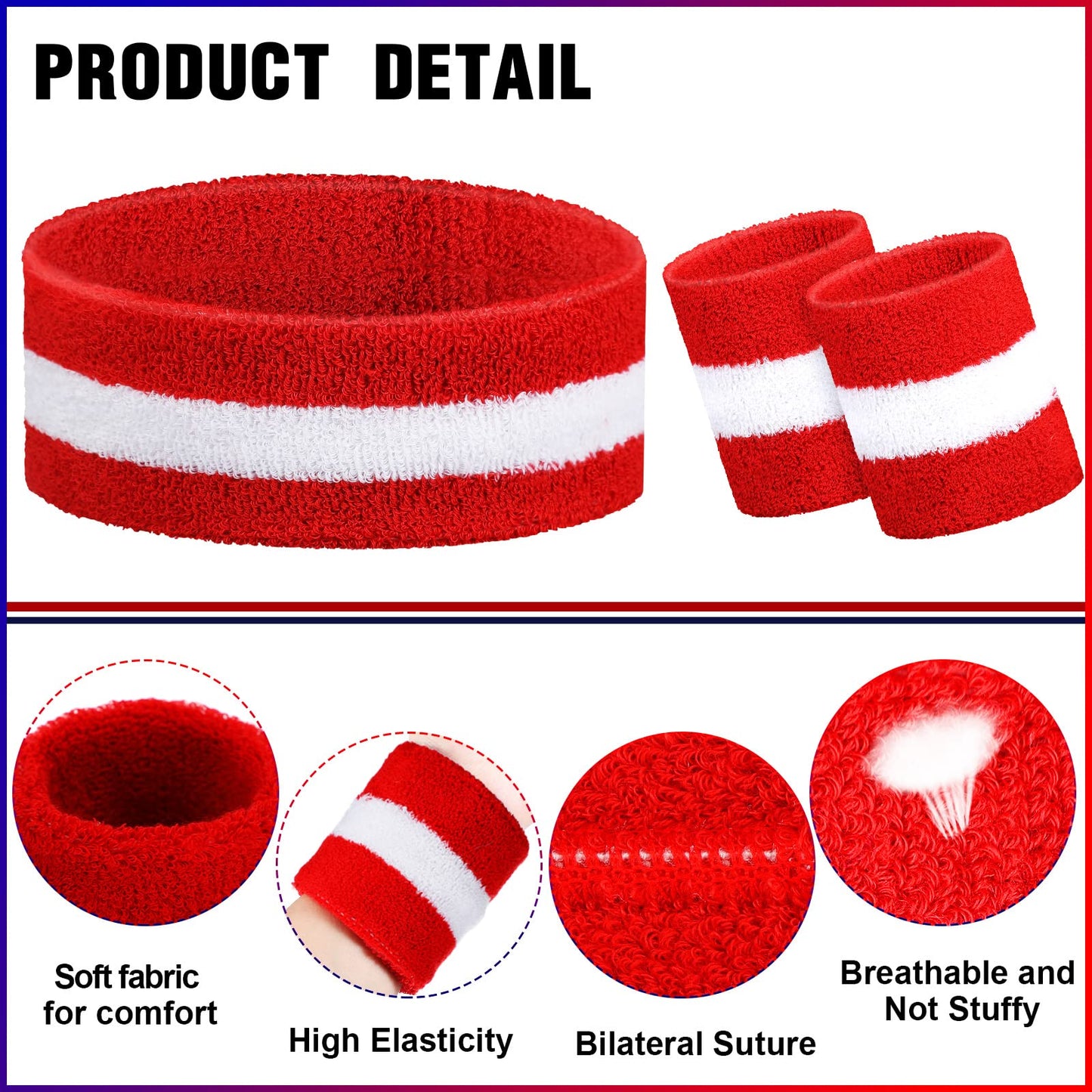 17 Pack Striped Sweatband Set Sports Headband Wristband Set Polyester Cotton Sweat Bands Sweat Wrist Bands Sweat Absorbing Head Band for Men Women Kids Boys Girls Workout Basketball Soccer Costume