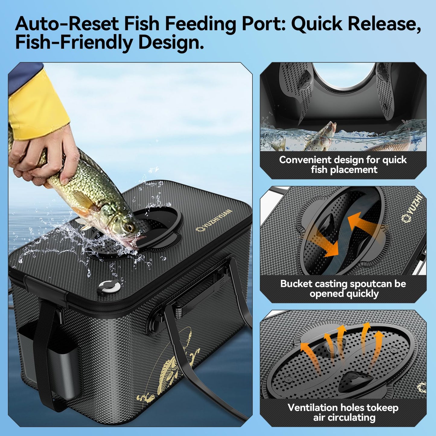 yuzhiyuan Fishing Bucket Foldable， 6Gallon/8Gallon/10Gallon,Live Fish Container Multi-Functional Live Fish Bait Bucket,for Fishing, Camping, Moving