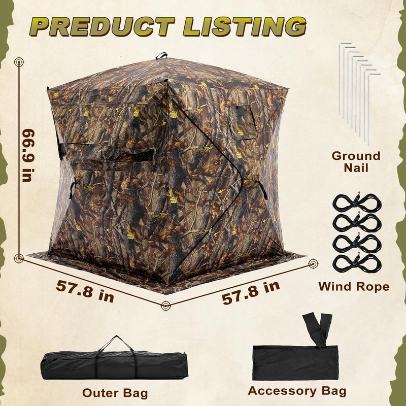 OLIXIS 270° See-Through Hunting Blind - 2-3 Person Pop-Up Camouflage Tent | Portable with Carrying Bag