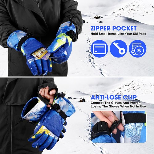 TaoQi Sports Waterproof Ski Snowboarding Gloves for Kids Men Women with 3M Thinsulate Insulation Materials Warming Gloves (Blue, M)