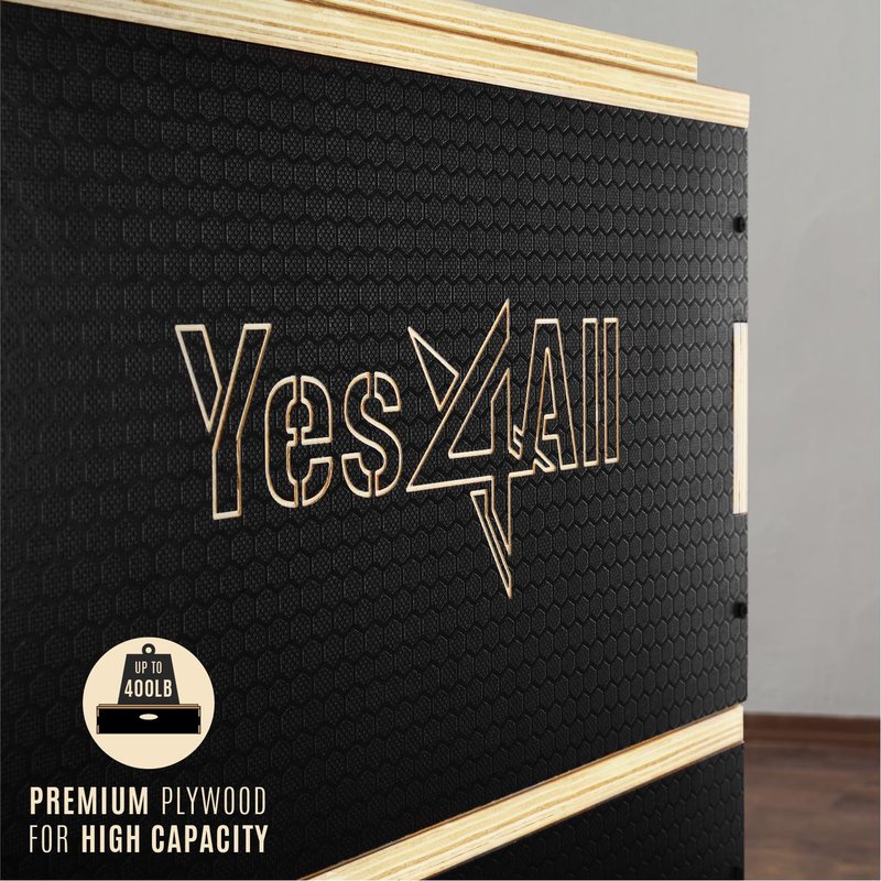 Yes4All Stackable Wooden Plyo Box, Plyometric Box with Anti-Slip Surface for Home Gym & Outdoor Workout - Black - 4", C756