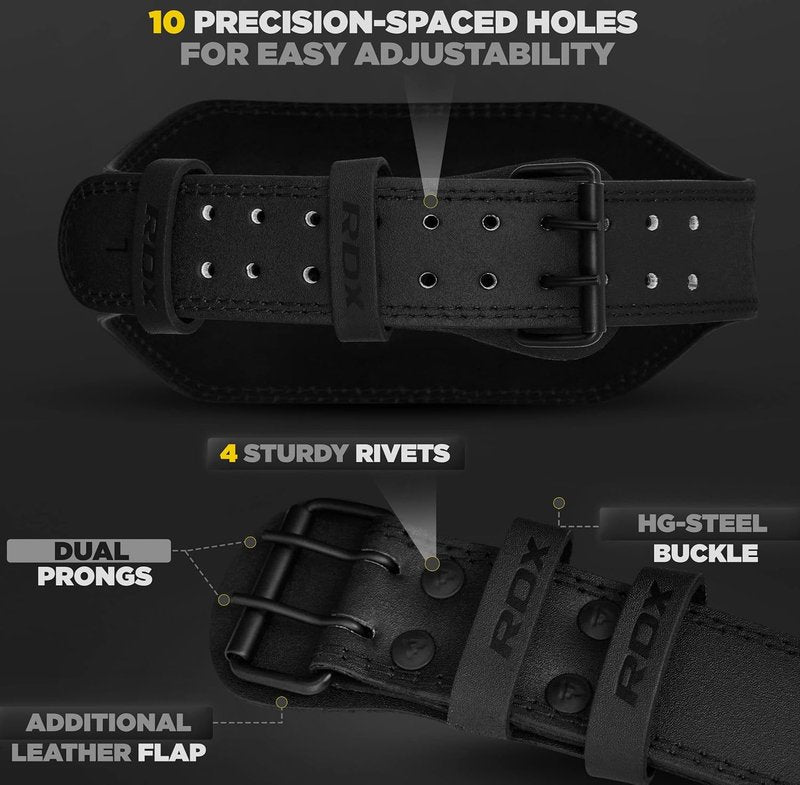 RDX Weight Lifting Belt - Cowhide Leather 4”/6” Padded Back Support | Adjustable for Strength Training & Powerlifting