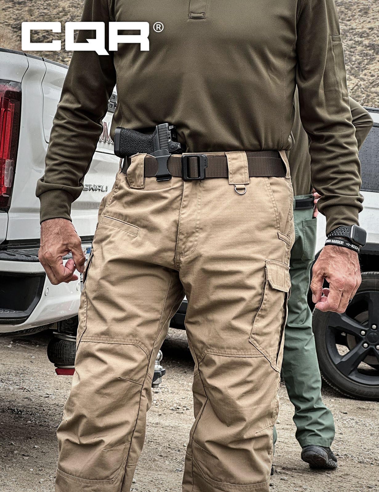 CQR Men's Tactical Pants, Water Resistant Ripstop Cargo Pants, Lightweight EDC Work Hiking Pants, Outdoor Apparel, Raider Mag Pocket Khaki, 38W x 32L