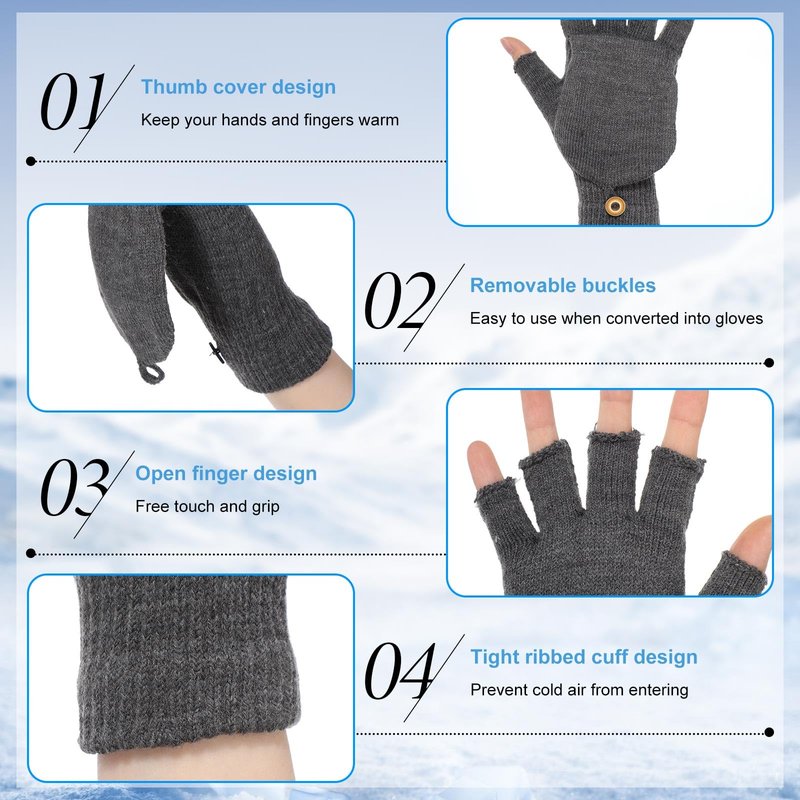 Geyoga 10/30/60 Pcs Winter Beanies and Gloves Warm Knitted Hats Flip Fingerless Mittens Cold Gift for Men Women Homeless Care(10 Pcs)