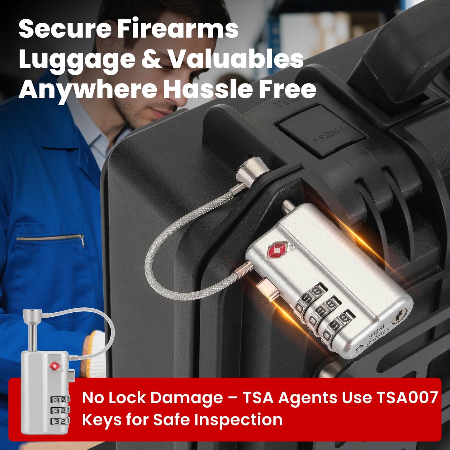 TOKCKYBL Professional Gun Case Lock TSA Approved – Heavy-Duty, Cut-Resistant & Child-Safe Security Padlock for Firearms, Pistols, Rifle Cases, and Travel Luggage, Silver