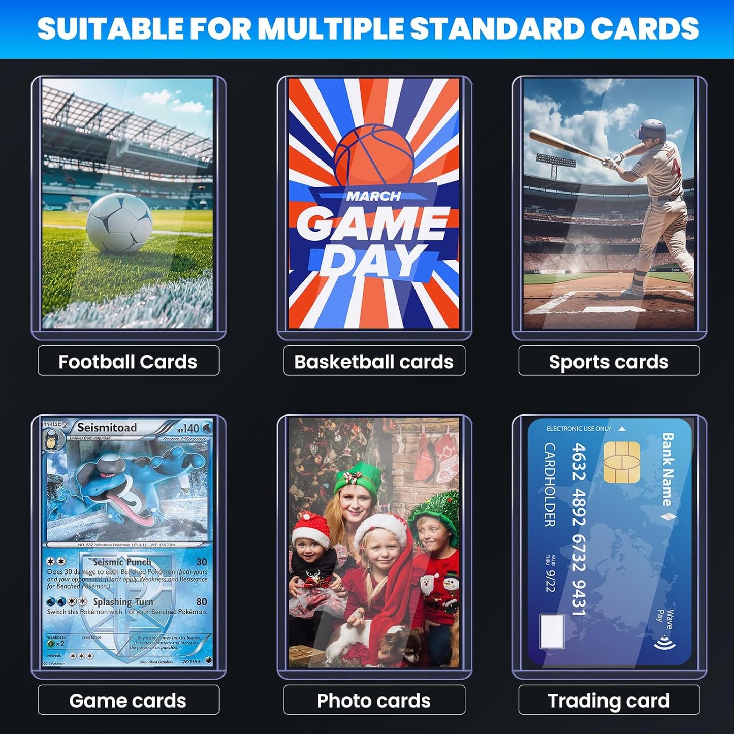 Top Loaders for Cards - 200 Hard Plastic Sleeves for Baseball & Football | 3" x 4" Trading Card Protectors