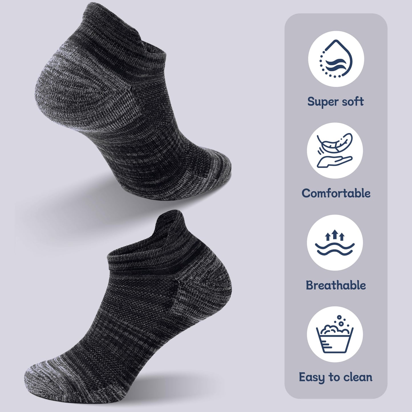 FYTUTESE Mens Socks Ankle Running Athletic Low Cut Cushioned Moisture Wicking Short Socks for Men 5 Pairs Black Size 9-12