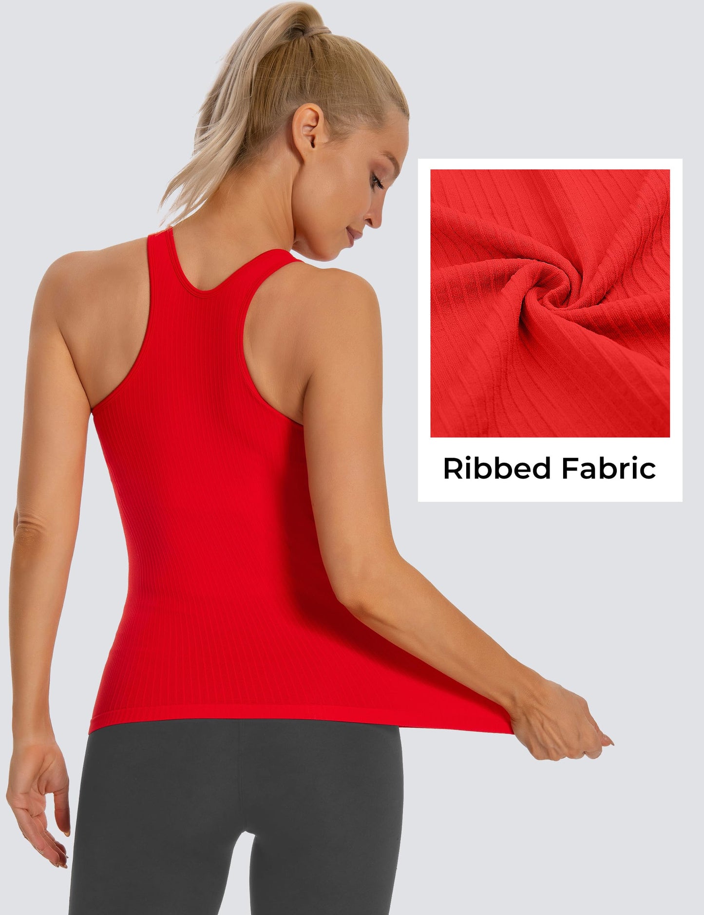 MathCat Seamless Workout Tank Top for Women with Built in Bra, Padded Racerback Ribbed Athletic Yoga Camisole Red