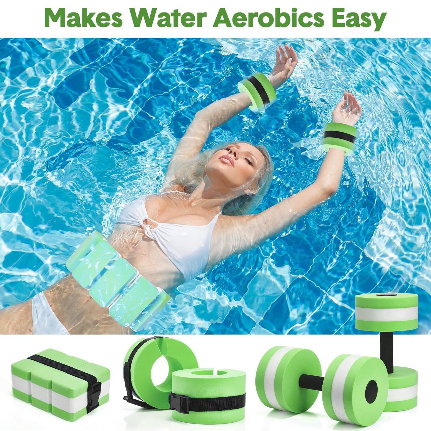 Motionchic 5 Pcs Aquatic Exercise Set Including 2 Ankle Swimming Weights 2 Lightweight Aquatic Exercise Dumbbells and Swim Belt Pool Exercise Equipment for Aquatic Aerobics Exercise (Cyan)