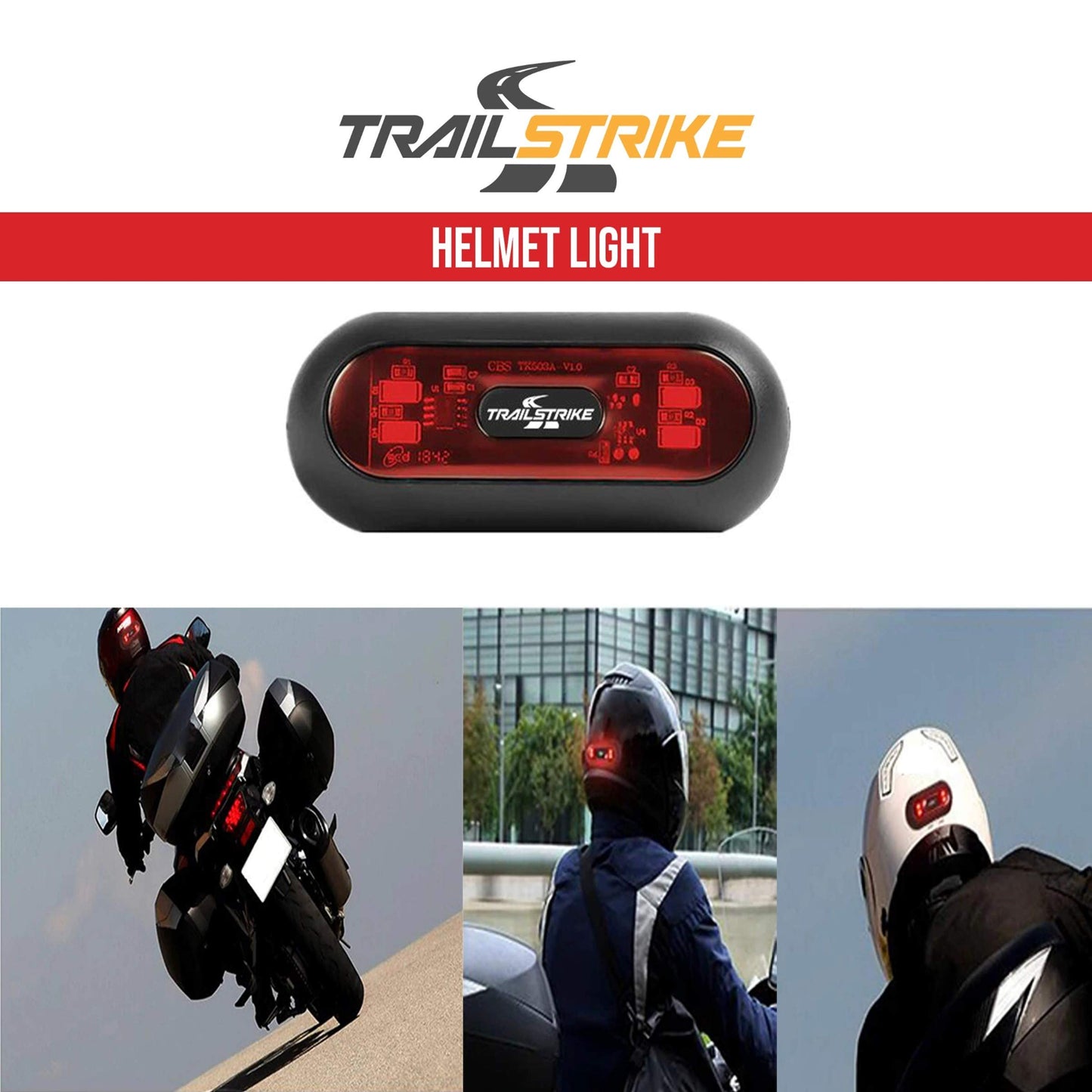 Trailstrike LED Motorcycle Bike Bicycle Red Rear Helmet Light Lamp for Night Riding Safety Warning Tail Lights Mode with Rechargeable Battery & USB Cable TS-101-A