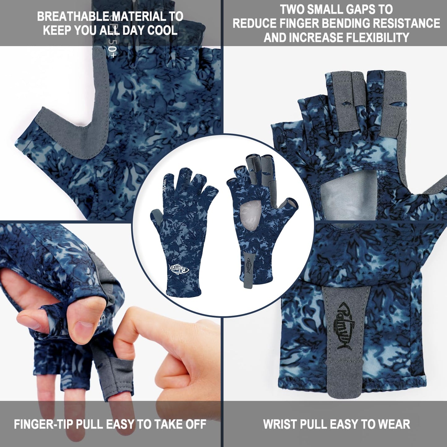 Palmyth UV Protection Fishing Fingerless Gloves UPF50+ Sun Gloves Men Women