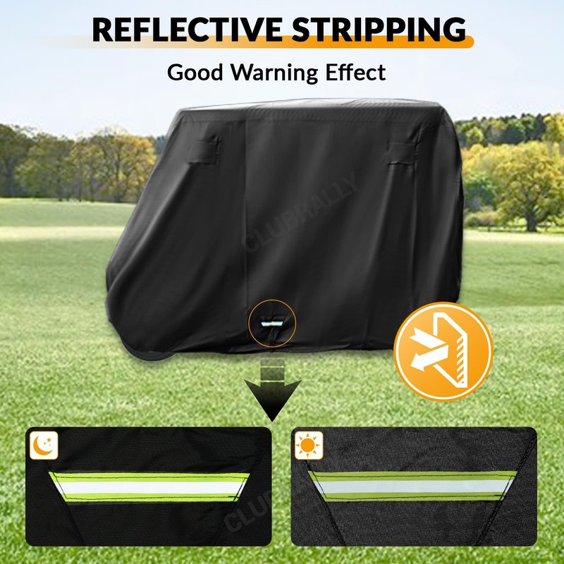 CLUBRALLY Golf Cart Cover with Doors and Reflective Stripes, 620D Waterproof Golf Cart Cover 2/4 Passenger for Club Car, EZGO, YAMAHA Golf Carts - Black