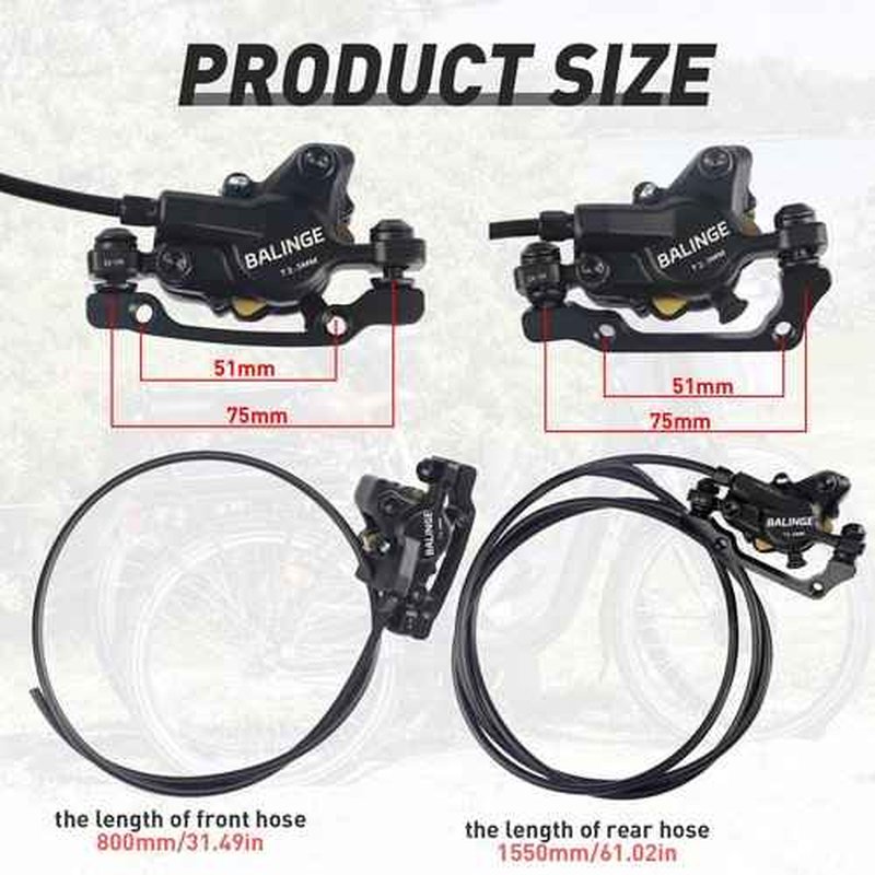 BALINGE Ebike Brakes Hydraulic Set 2-Pin Power-Off Connector 2-Pistons E-Bike Electric Power-Off Hydraulic Brake Set Front + Rear with 160mm 6 Bolts Disc Rotors