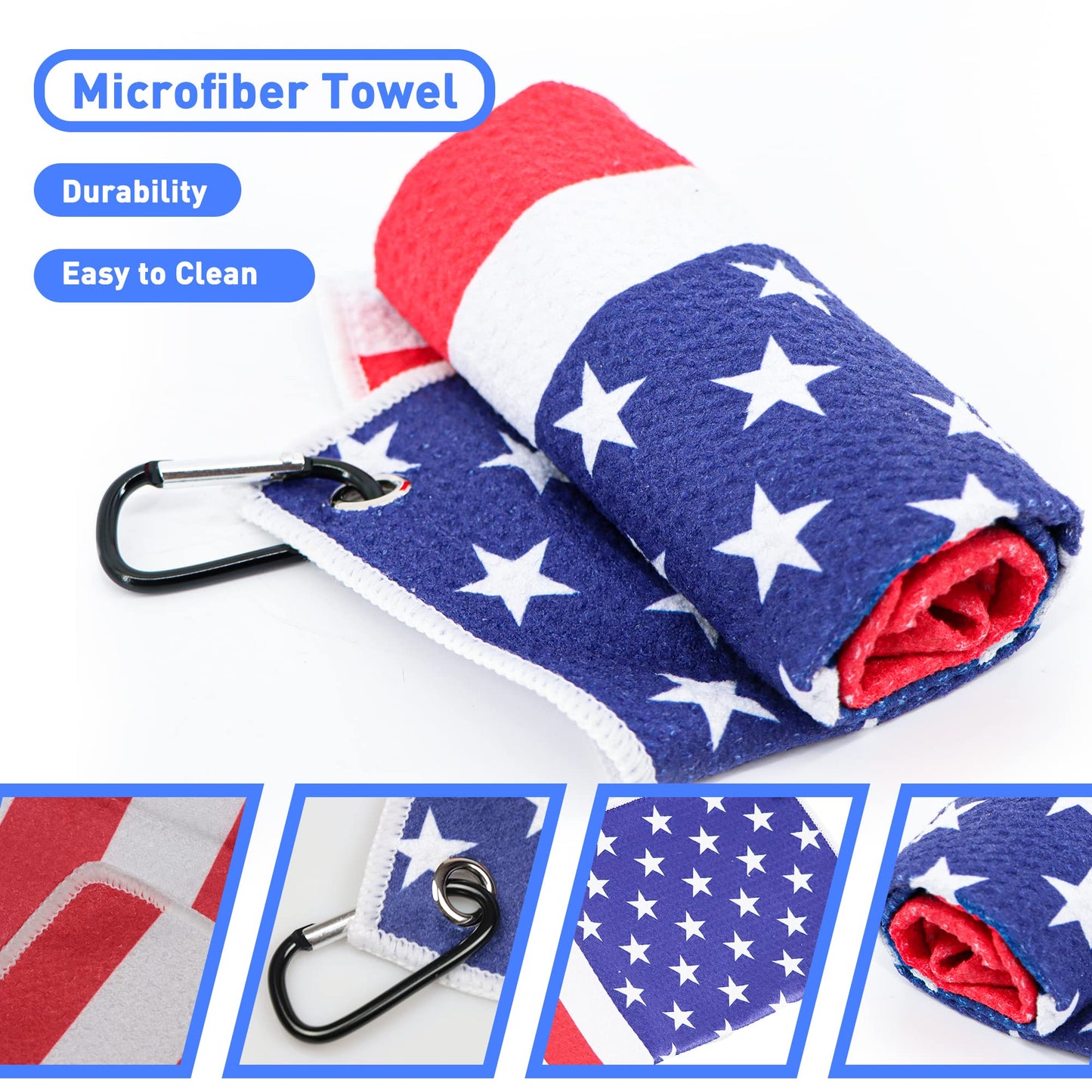 Golf Club Brush and Amercian Flag Golf Towels, Golf Groove Cleaner Cleaning kit, Golf Accessories Cleaner Tool with Strong Magnet Stick to Golf Clubs or Bag