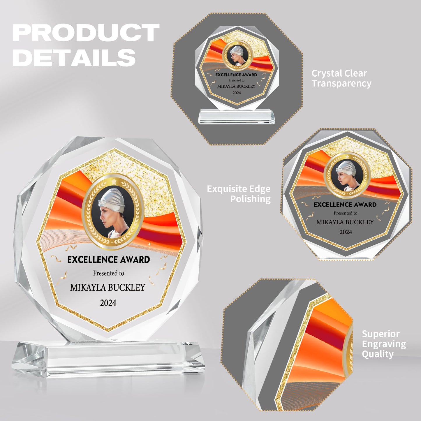 ZALHIN Personalized Crystal Trophy Award - Award for Employees- Plaques Personalized Engraved- Coworker Gift (Custom Logo/Colorful)