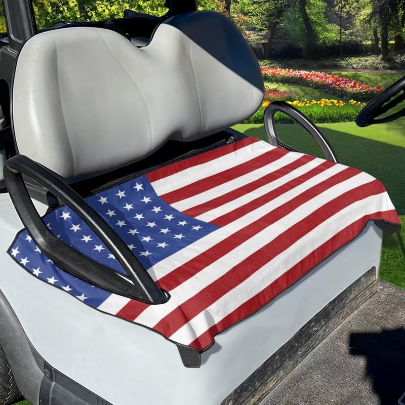Baxinh American Flag Print Summer Golf Cart Seat Cover Fit for Most Club Car, Anti-hot Golf Cart Seat Protector with Holes, Machine Washable