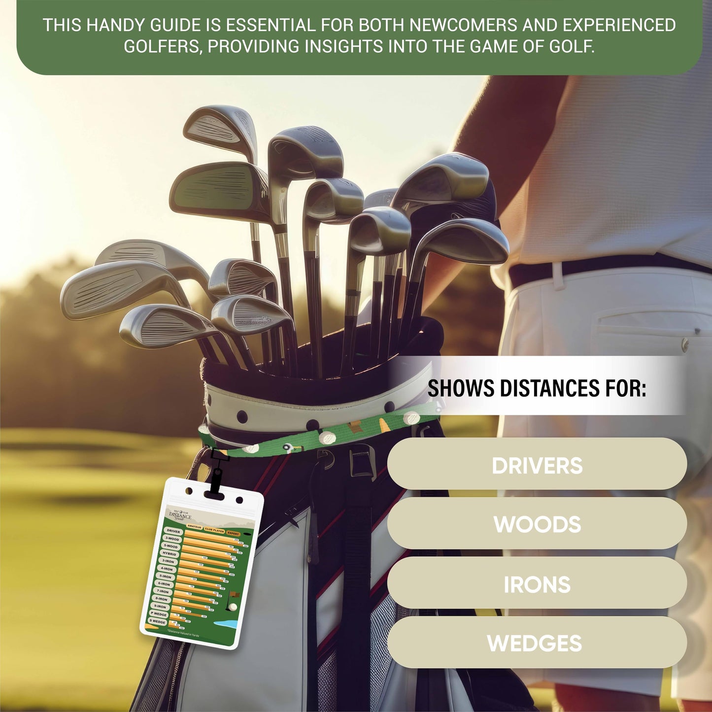 Sunsella Golf Club Range Chart & Golfing Rules Reference Guide | Club Yardage Distance Finder | Ideal Golf Bag Accessory & Golf Practice | Training Aids | Made in USA | Pocket Sized 3.54 in x 5.12 in