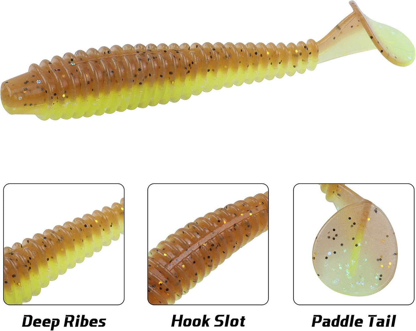 RUNCL Paddle Tail Swimbaits - Soft Lures for Trout, Crappie & Bass | 10/20/30/40 PCS, 2-5 Inch Durable Plastic