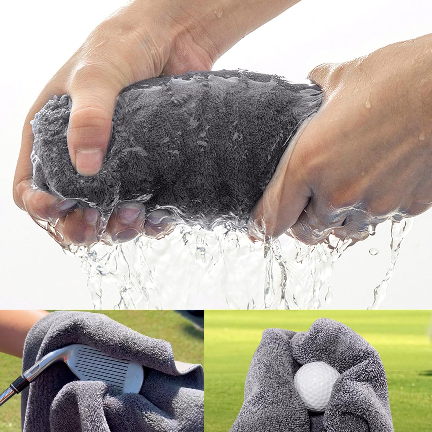 Gismelio Magnetic Golf Towel | Double-Sided Coral Velvet Thickened Towel (Grey, 2Pcs with Carabiner Clip & Magnet)