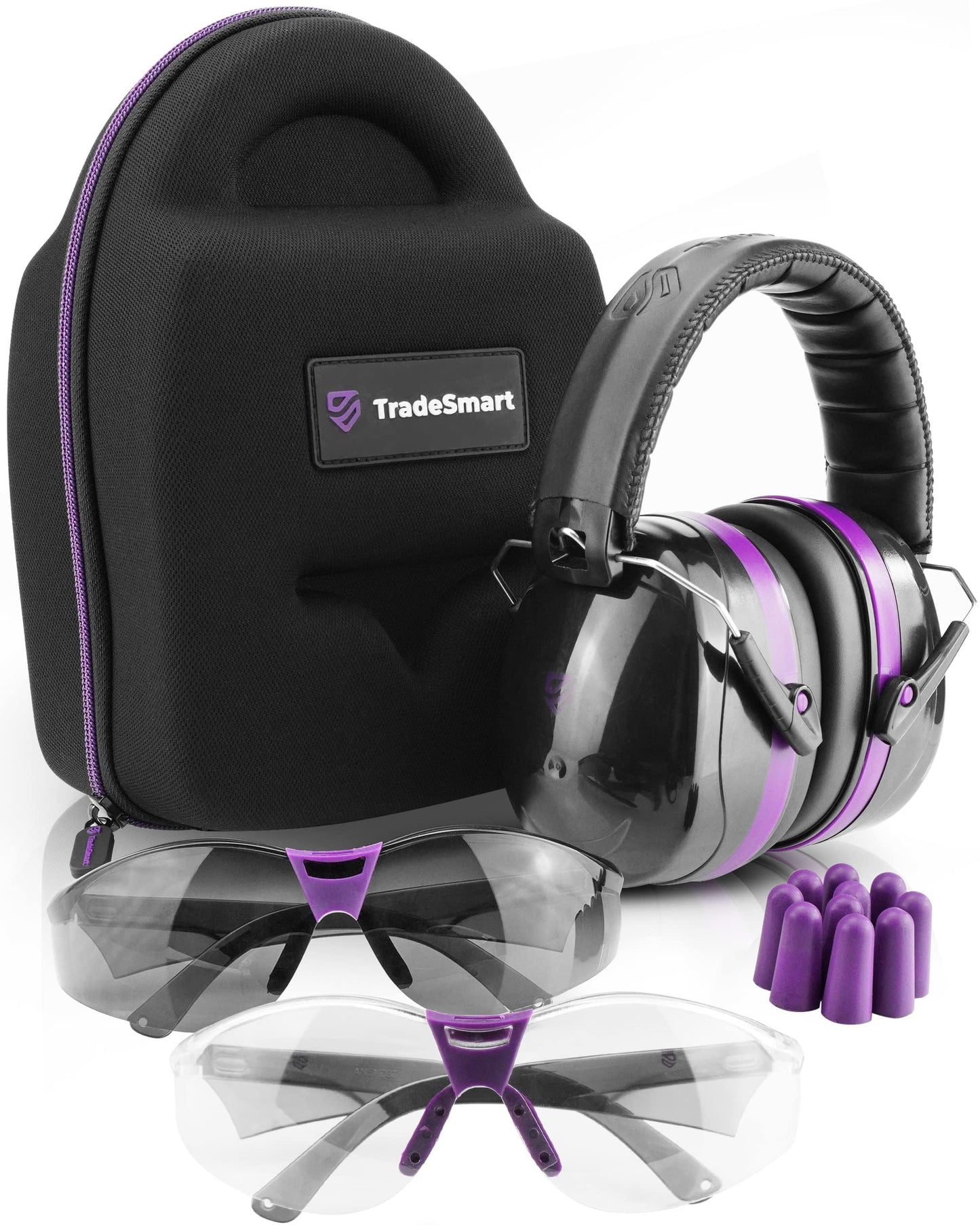 TradeSmart All-in-One Shooting Ear Protection - Comfort+ NRR 28 Earmuffs, Glasses & Earplugs + Carry Case