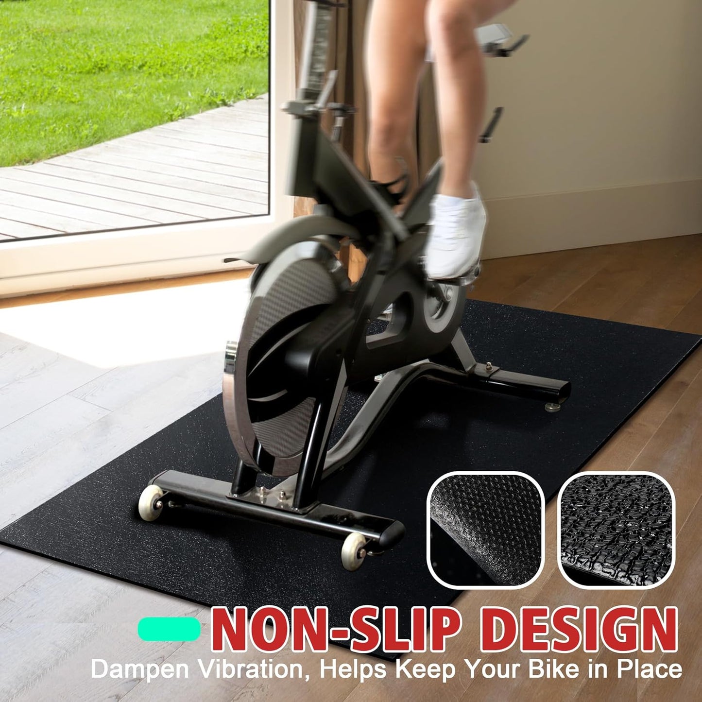 Non-Slip Exercise Mat for Stationary Bikes - 6mm Thick, 30" X 60" Treadmill & Home Gym Floor Protector