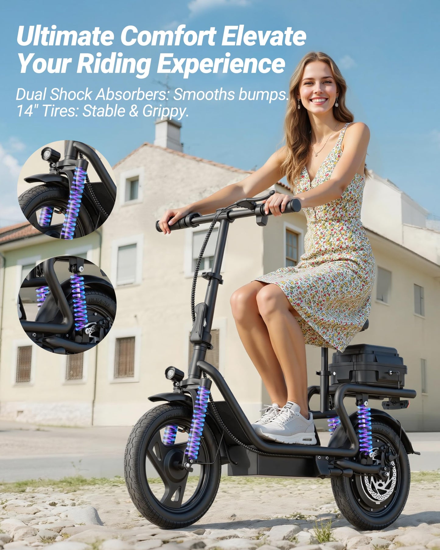 MAXSHOT Electric Scooter for Adults, 8.5/14" Tires, 19/22Mph, 350W/500W Motor, 16-28 Miles Range, Folding E-Scooter with Dual Suspension,APP Control