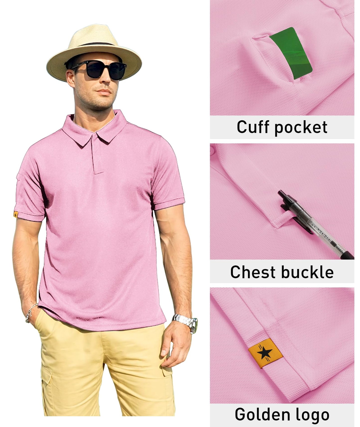ZITY Mens Polo Shirt Short Sleeve Sports Tactical T-Shirt Athletic Golf Polos Daily Casual Stylish Collared Shirts for Men Pin 4X-Large Pink