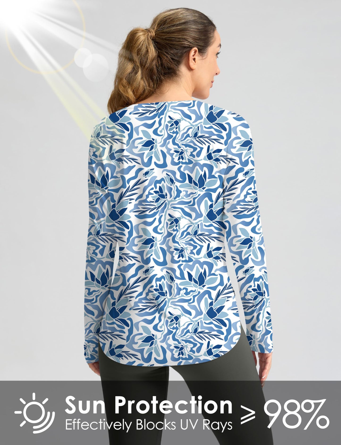 Women's Sun Shirts UPF 50+ Long Sleeve UV Protection Shirt Lightweight Quick Dry Workout Hiking Tops for Women(Peri Blue Freesia,L)